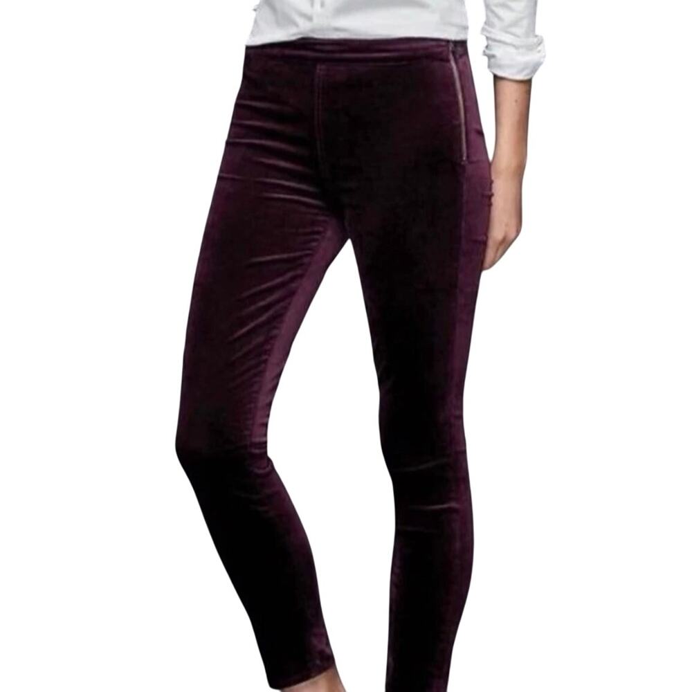 Gap Side Velvet Zip Legging Burgundy Purple Skinny Leg Pant Size 26r Stretch